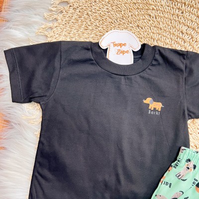 Conj. Camiseta Cachorrinho Bark e Bermuda - Preto e Verde